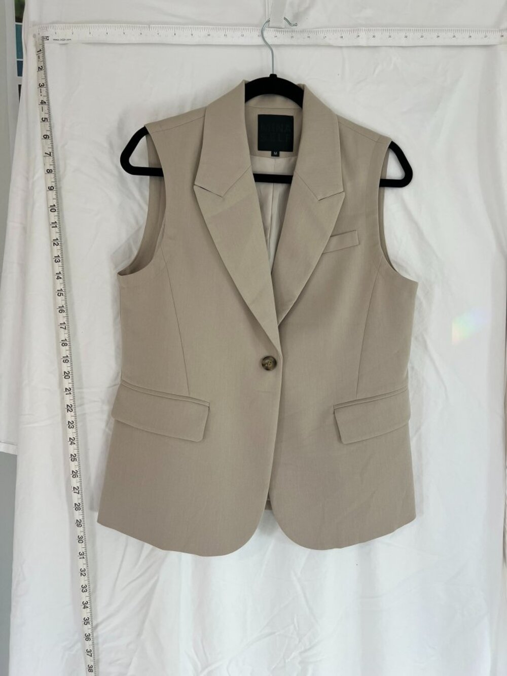 Mina Self Vests Women's Beige Medium Single Button Shawl Lapel Single Vented